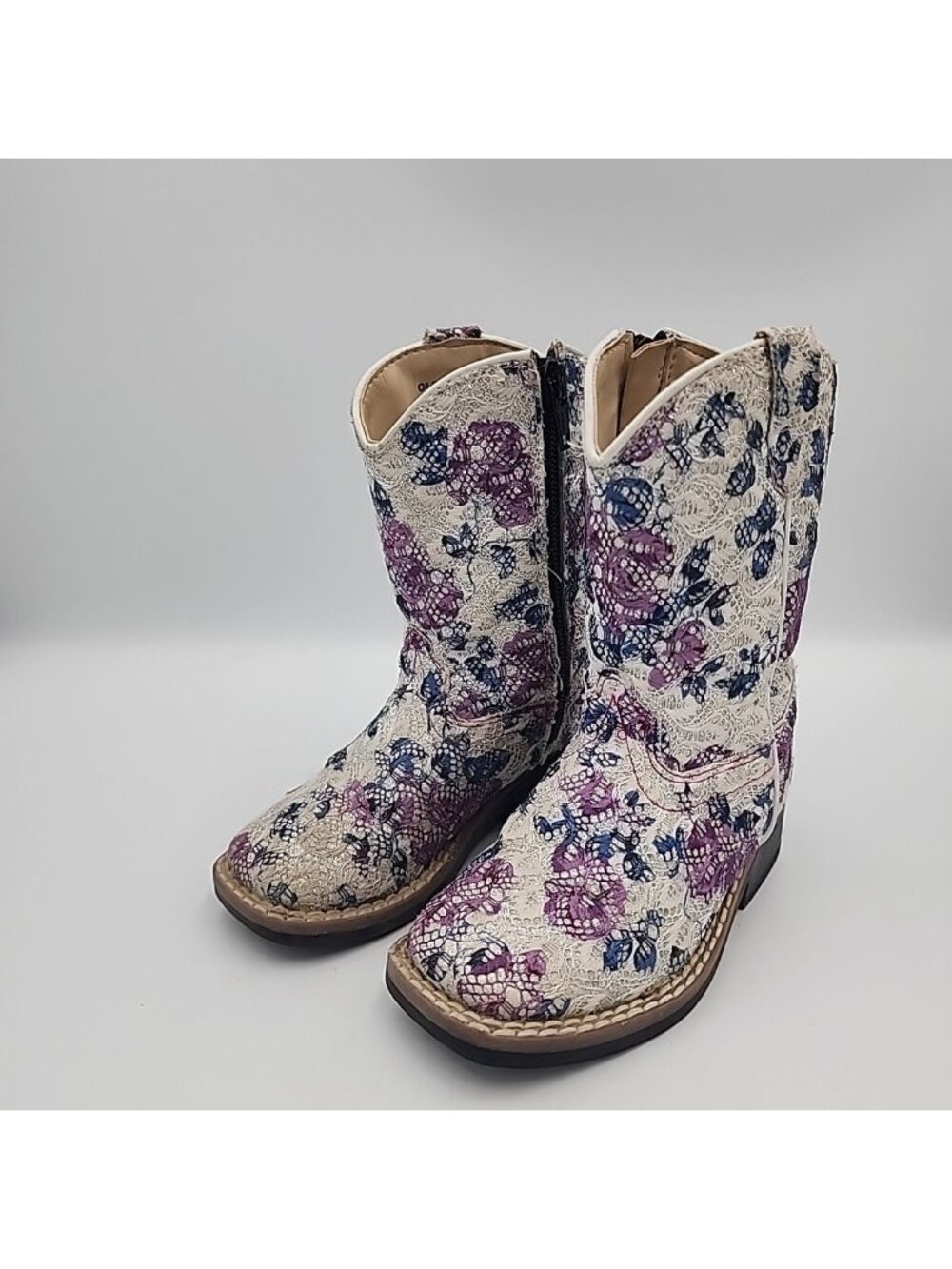 Old West Floral Lace Toddler Girls Zip Up Cowgirl Boots Size 7 toddler Western